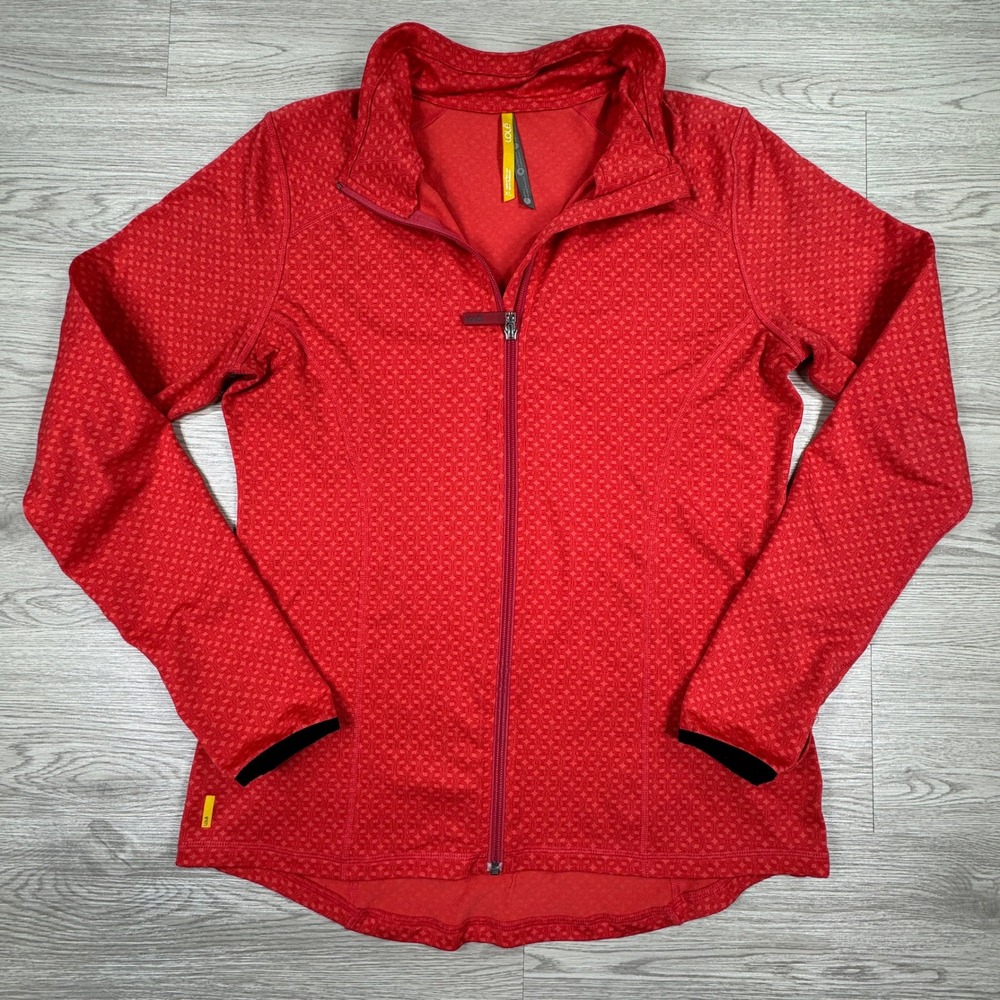Lole Women's Jacket Full Zip Performance Fleece Red/Orange XL Geometric Textured